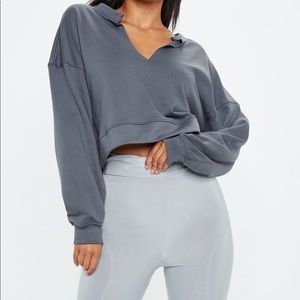 Missguided gray oversized v front sweatshirt